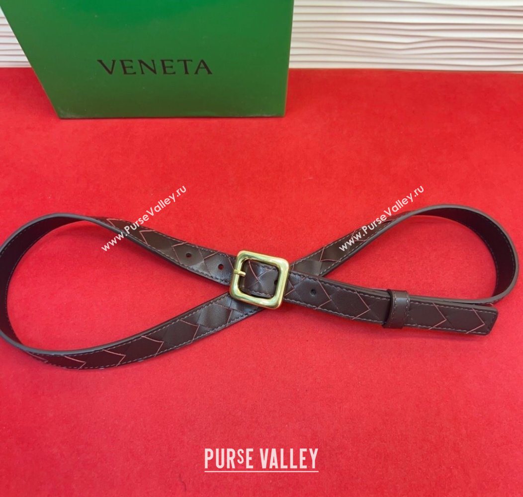 Bottega Veneta Intrecciato Leather Belt 2cm with Pin Buckle Dark Burgundy 2025 BV26010401 (99-260104050)