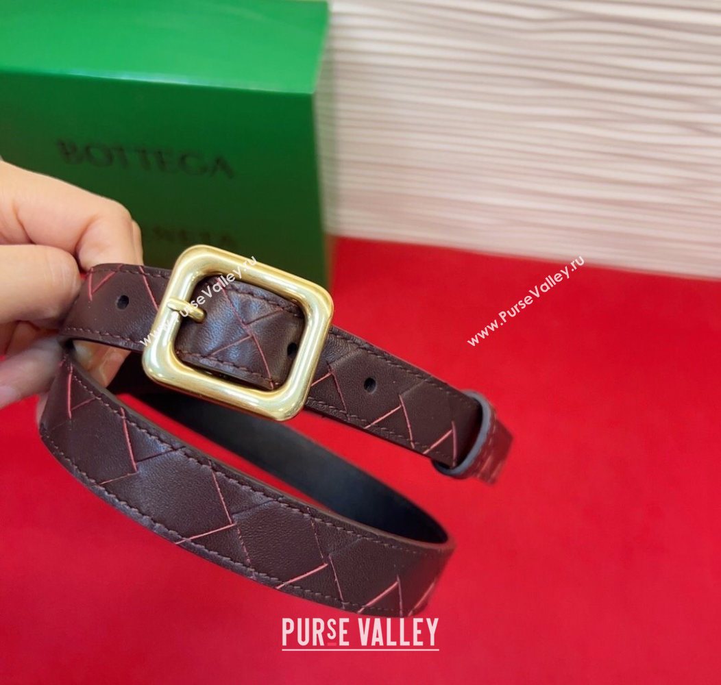 Bottega Veneta Intrecciato Leather Belt 2cm with Pin Buckle Dark Burgundy 2025 BV26010401 (99-260104050)