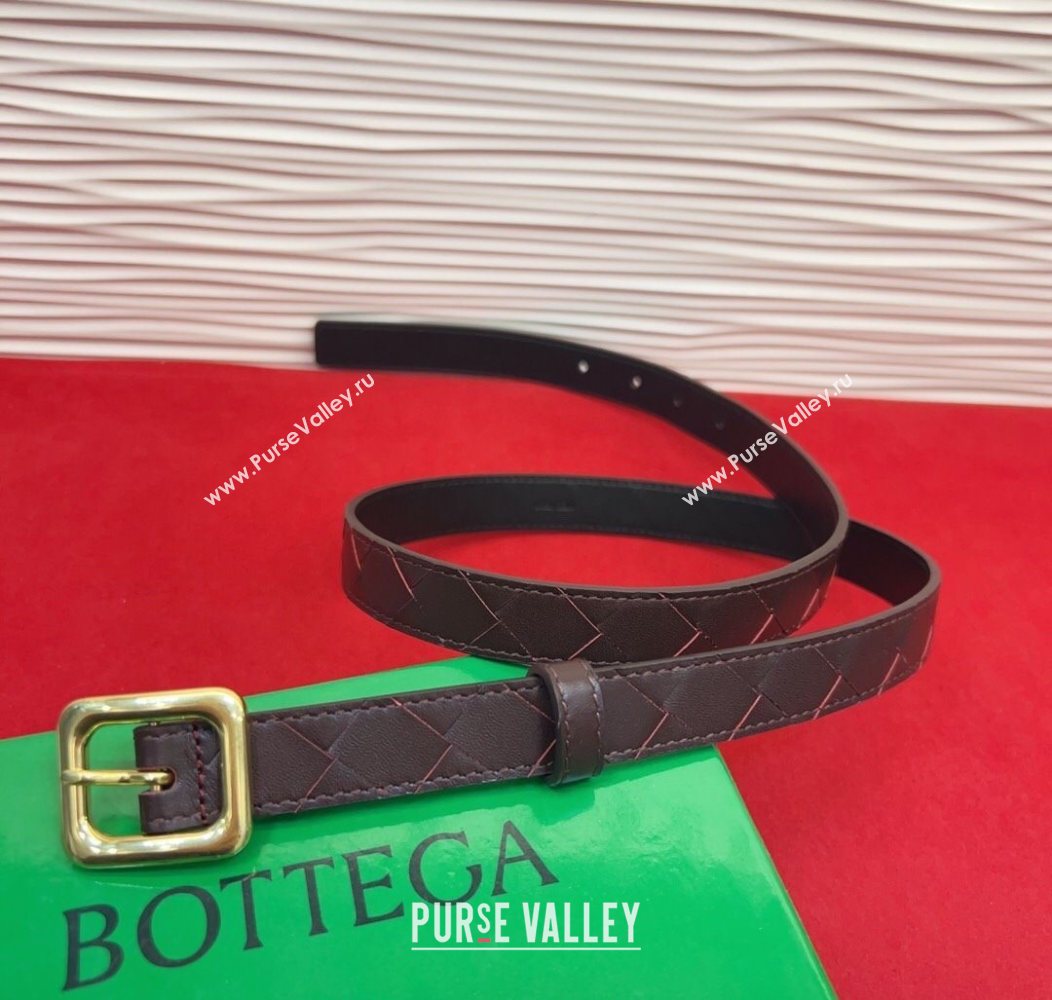 Bottega Veneta Intrecciato Leather Belt 2cm with Pin Buckle Dark Burgundy 2025 BV26010401 (99-260104050)