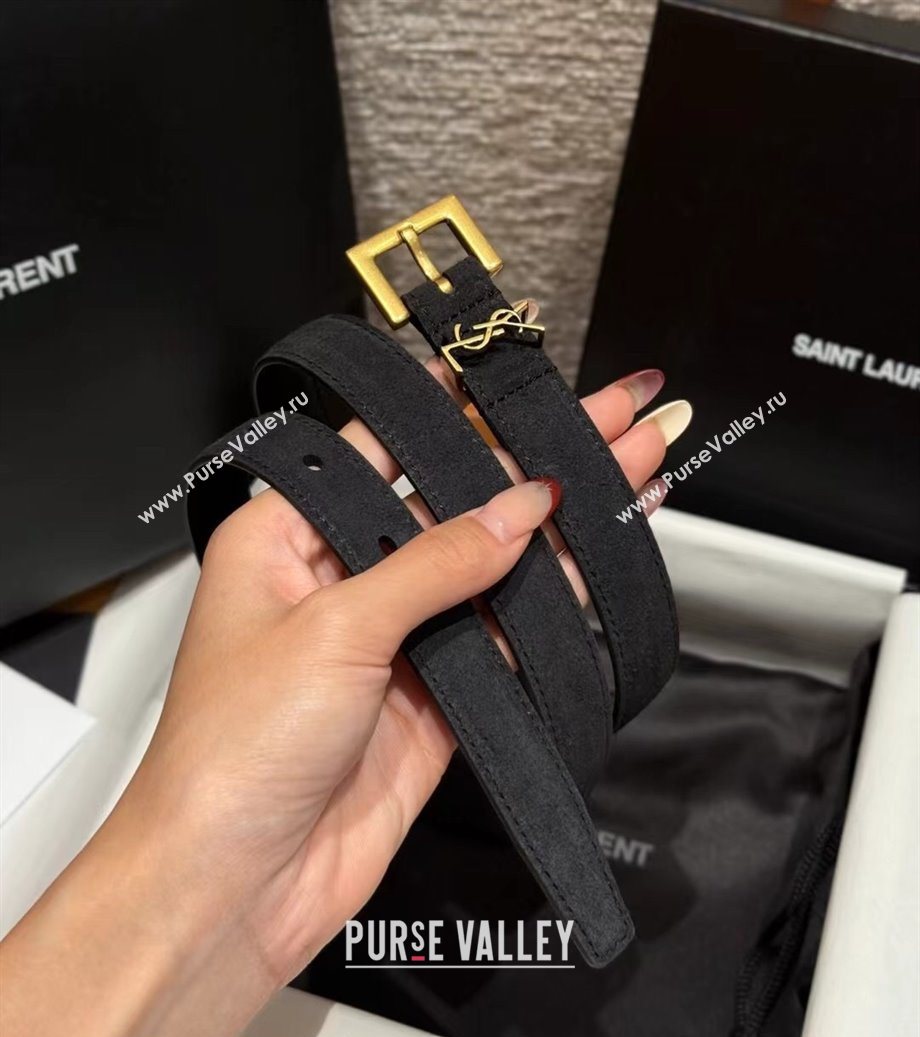 Saint Laurent Cassandre Belt 2cm in Suede and Leather Black/Gold 2025 YSL26010401 (99-260104082)