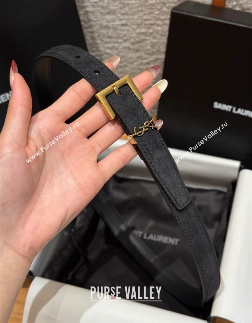Saint Laurent Cassandre Belt 2cm in Suede and Leather Black/Gold 2025 YSL26010401 (99-260104082)