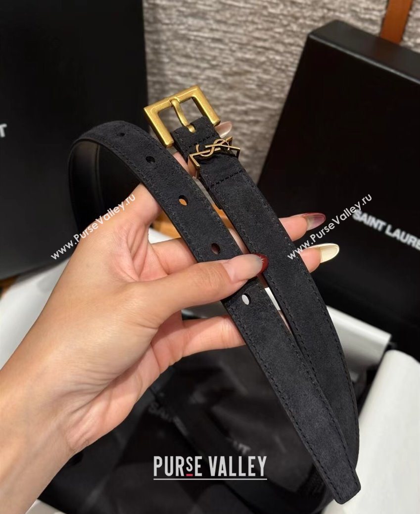 Saint Laurent Cassandre Belt 2cm in Suede and Leather Black/Gold 2025 YSL26010401 (99-260104082)
