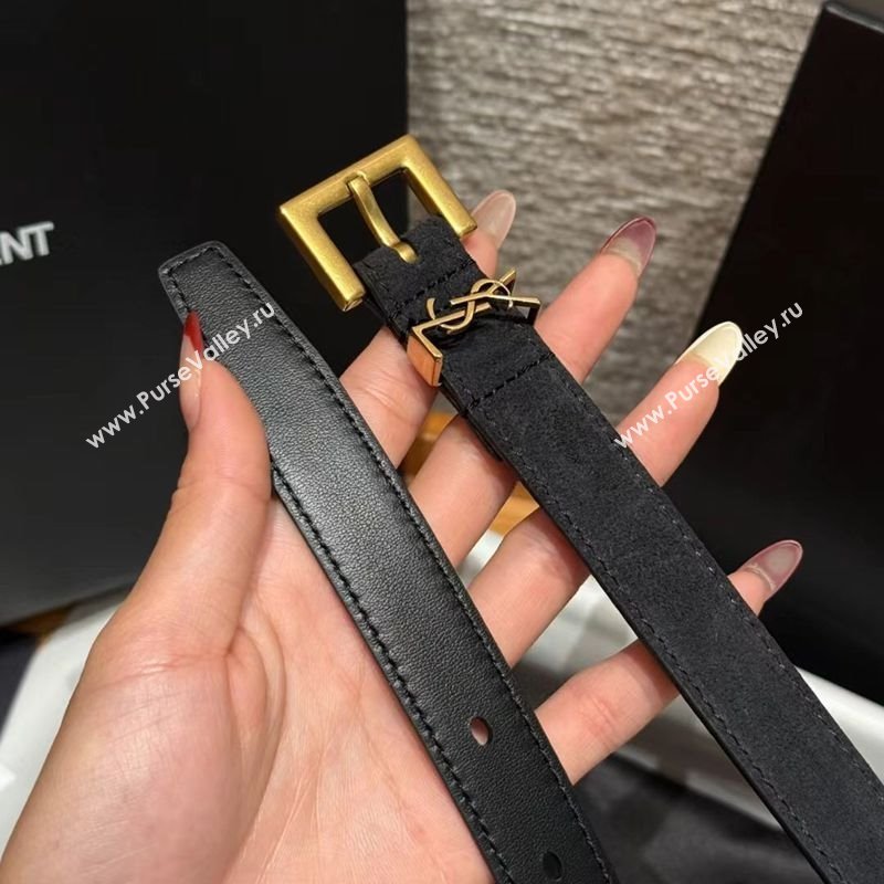 Saint Laurent Cassandre Belt 2cm in Suede and Leather Black/Gold 2025 YSL26010401 (99-260104082)