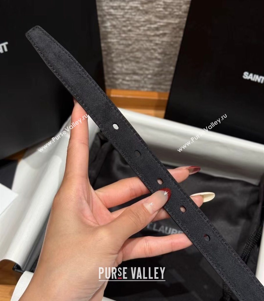 Saint Laurent Cassandre Belt 2cm in Suede and Leather Black/Gold 2025 YSL26010401 (99-260104082)