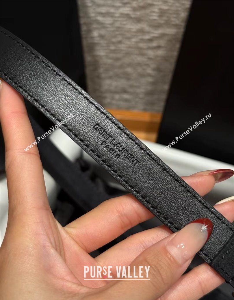 Saint Laurent Cassandre Belt 2cm in Suede and Leather Black/Gold 2025 YSL26010401 (99-260104082)