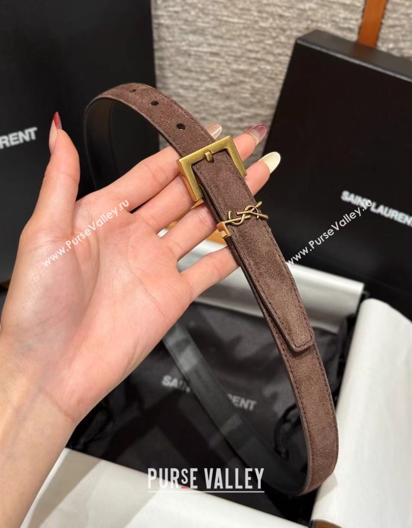 Saint Laurent Cassandre Belt 2cm in Suede and Leather Dark Brown/Gold 2025 YSL26010401 (99-260104084)