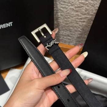 Saint Laurent Cassandre Belt 2cm in Suede and Leather Black/Silver 2025 YSL26010401 (99-260104083)