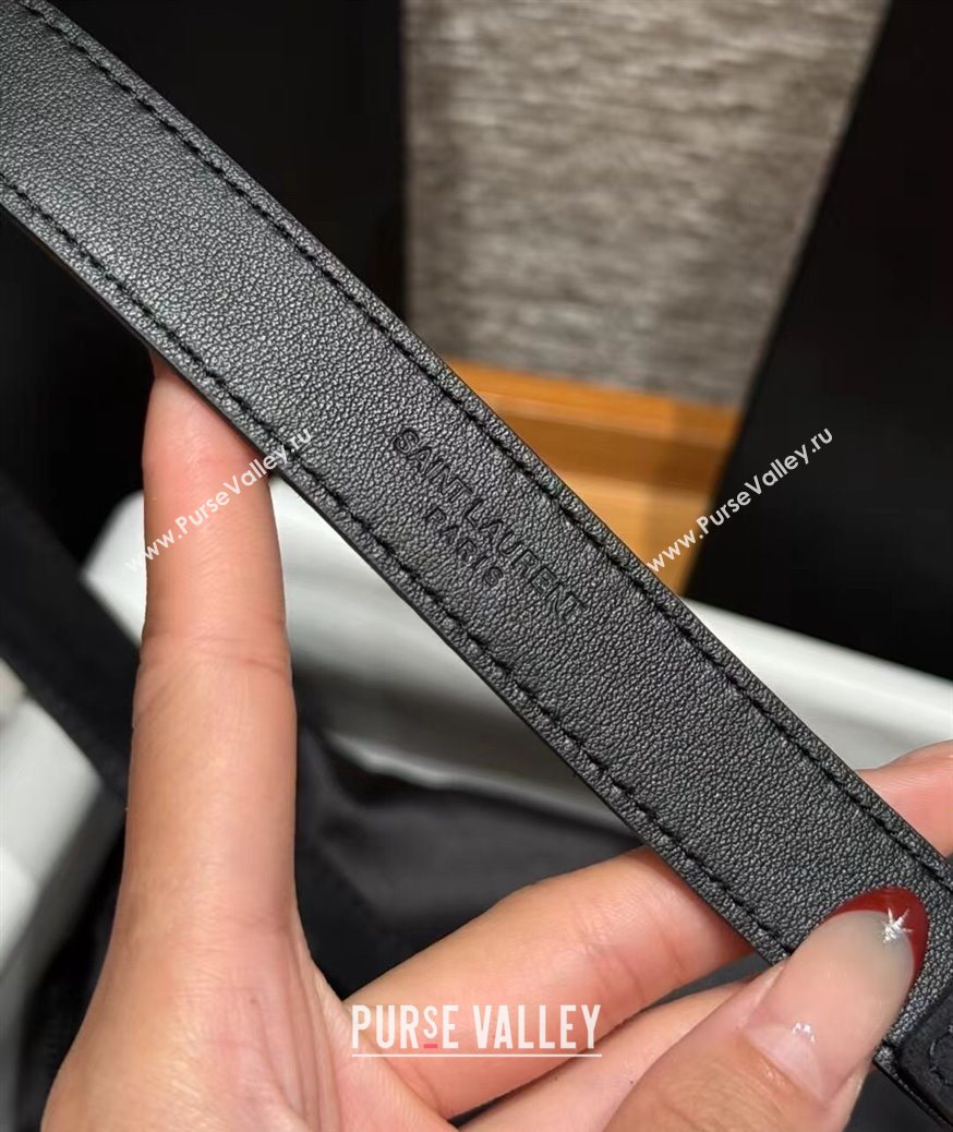 Saint Laurent Cassandre Belt 2cm in Suede and Leather Black/Silver 2025 YSL26010401 (99-260104083)