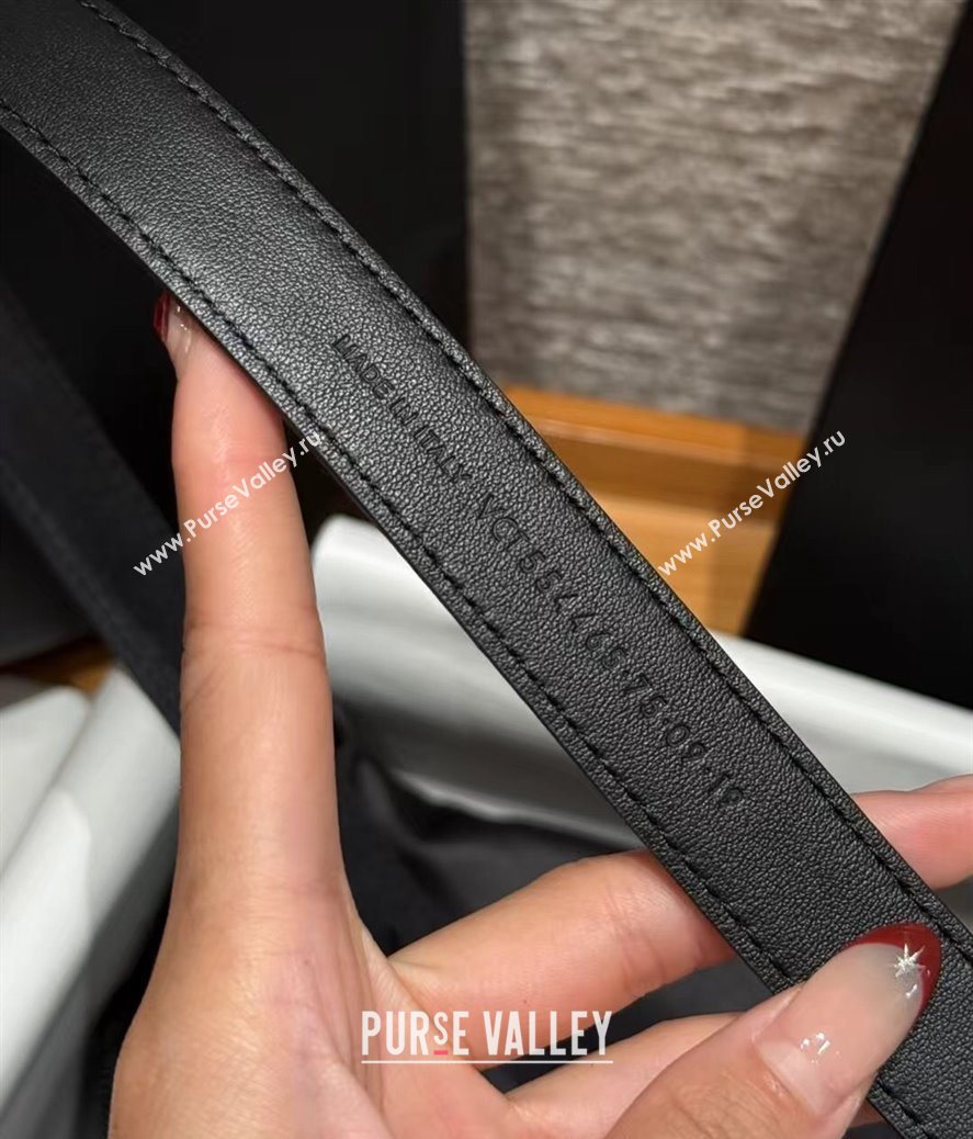 Saint Laurent Cassandre Belt 2cm in Suede and Leather Black/Silver 2025 YSL26010401 (99-260104083)
