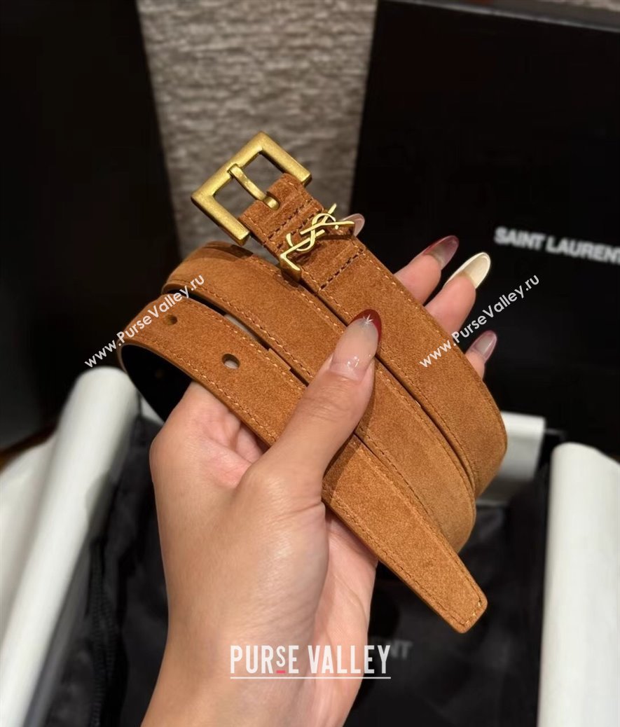 Saint Laurent Cassandre Belt 2cm in Suede and Leather Beige/Gold 2025 YSL26010401 (99-260104086)