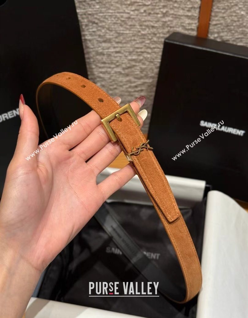 Saint Laurent Cassandre Belt 2cm in Suede and Leather Beige/Gold 2025 YSL26010401 (99-260104086)