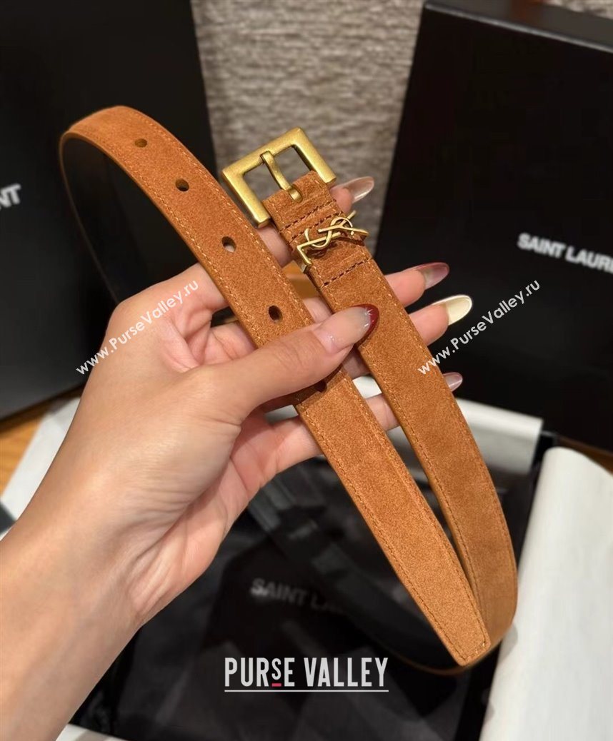 Saint Laurent Cassandre Belt 2cm in Suede and Leather Beige/Gold 2025 YSL26010401 (99-260104086)