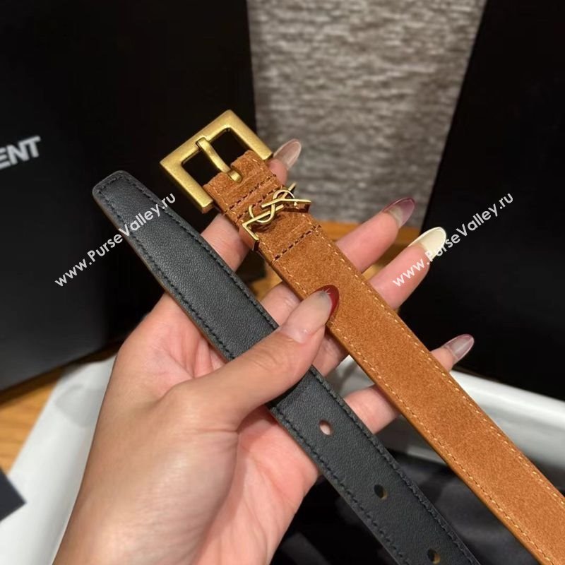 Saint Laurent Cassandre Belt 2cm in Suede and Leather Beige/Gold 2025 YSL26010401 (99-260104086)