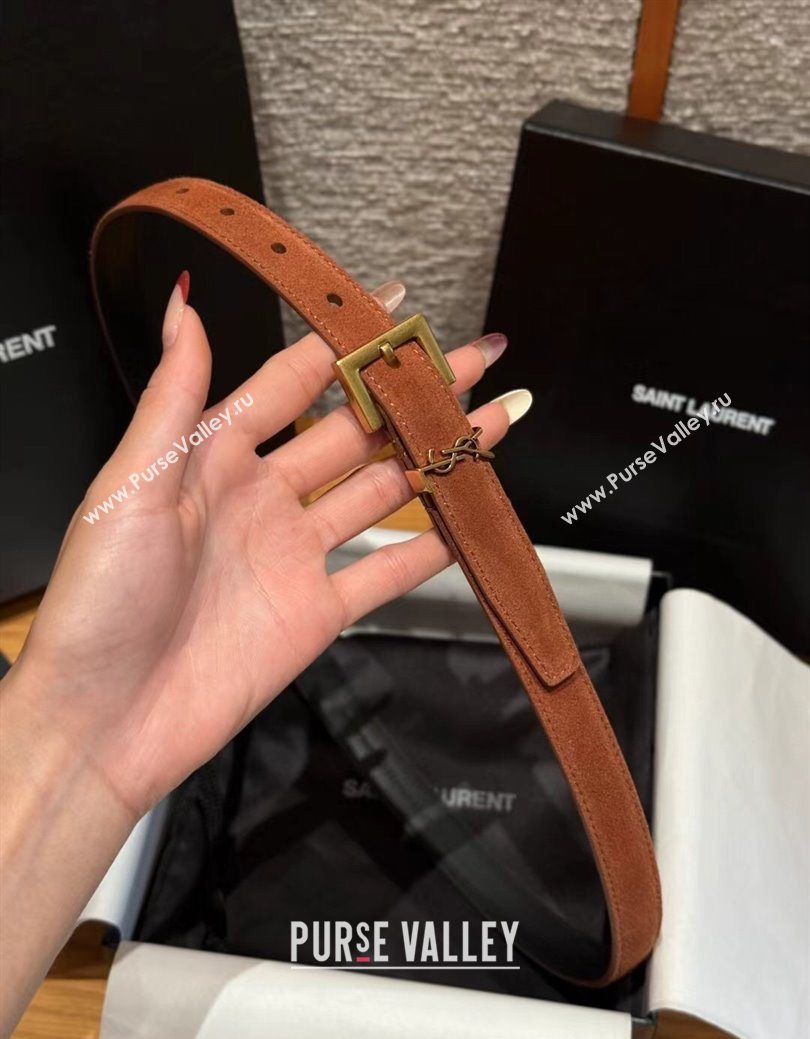 Saint Laurent Cassandre Belt 2cm in Suede and Leather Brown2/Gold 2025 YSL26010401 (99-260104088)