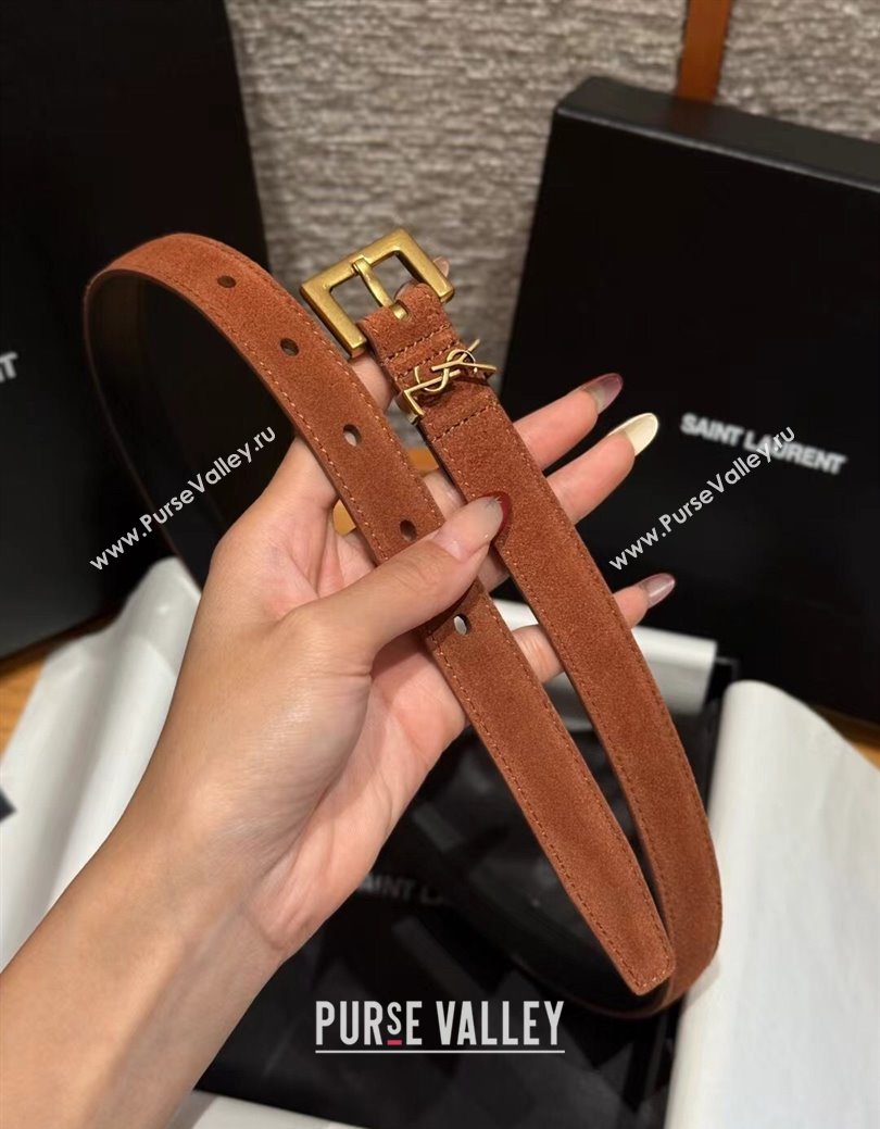 Saint Laurent Cassandre Belt 2cm in Suede and Leather Brown2/Gold 2025 YSL26010401 (99-260104088)
