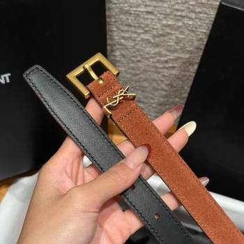 Saint Laurent Cassandre Belt 2cm in Suede and Leather Brown2/Gold 2025 YSL26010401 (99-260104088)