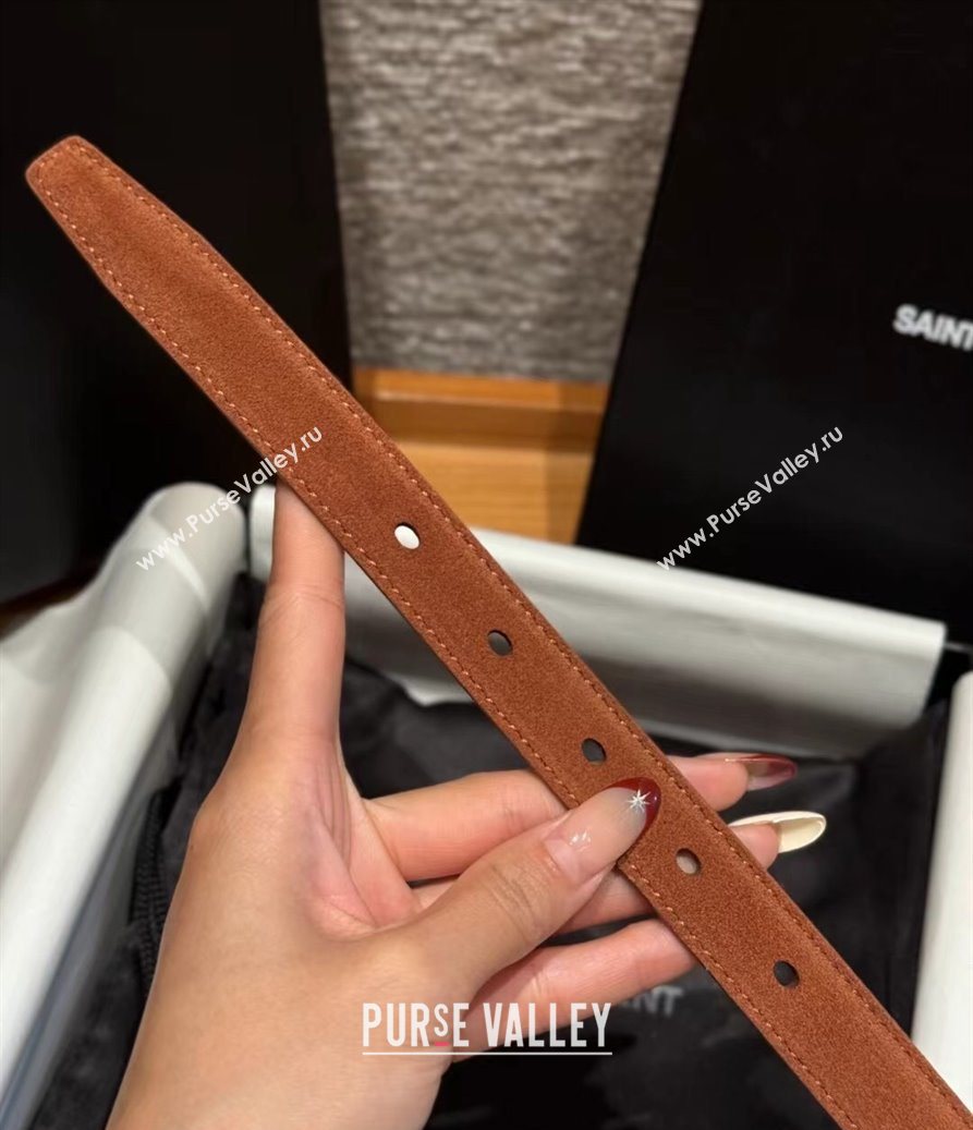 Saint Laurent Cassandre Belt 2cm in Suede and Leather Brown2/Gold 2025 YSL26010401 (99-260104088)
