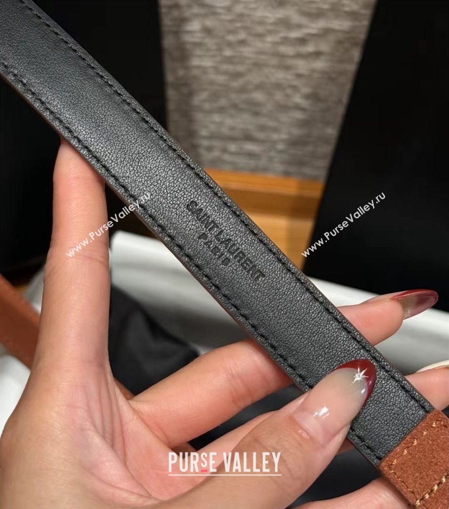 Saint Laurent Cassandre Belt 2cm in Suede and Leather Brown2/Gold 2025 YSL26010401 (99-260104088)