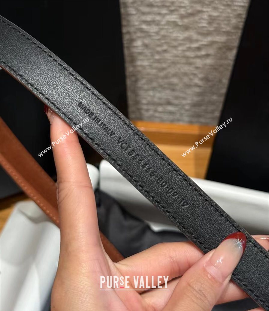 Saint Laurent Cassandre Belt 2cm in Suede and Leather Brown2/Gold 2025 YSL26010401 (99-260104088)