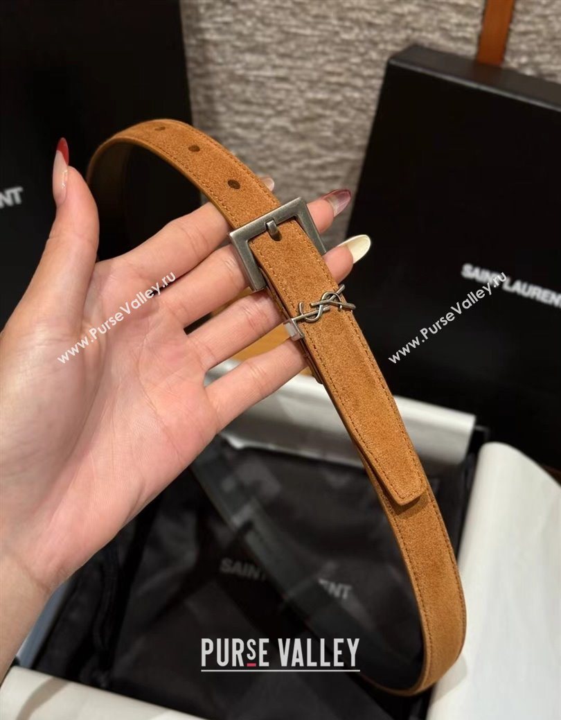 Saint Laurent Cassandre Belt 2cm in Suede and Leather Beige/Silver 2025 YSL26010401 (99-260104087)