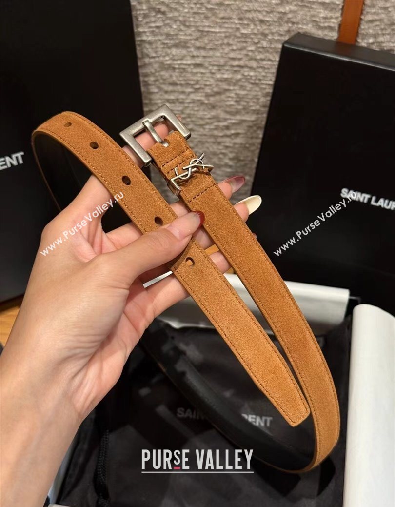 Saint Laurent Cassandre Belt 2cm in Suede and Leather Beige/Silver 2025 YSL26010401 (99-260104087)