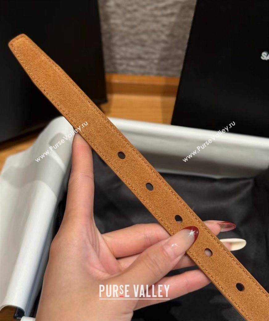 Saint Laurent Cassandre Belt 2cm in Suede and Leather Beige/Silver 2025 YSL26010401 (99-260104087)