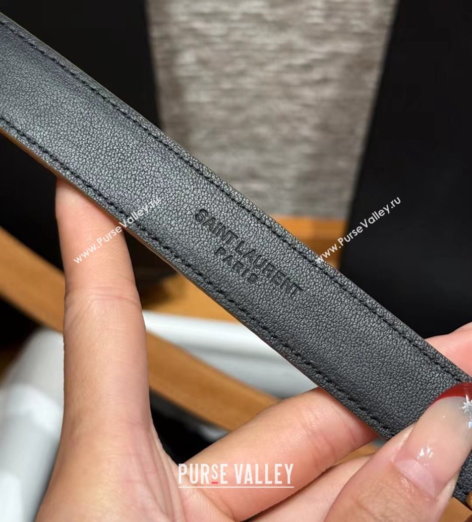 Saint Laurent Cassandre Belt 2cm in Suede and Leather Beige/Silver 2025 YSL26010401 (99-260104087)