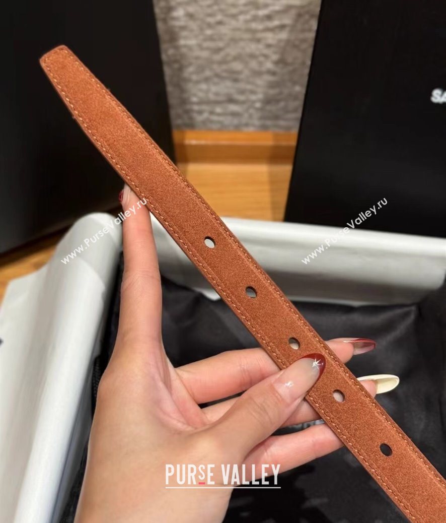 Saint Laurent Cassandre Belt 2cm in Suede and Leather Brown2/Silver 2025 YSL26010401 (99-260104089)