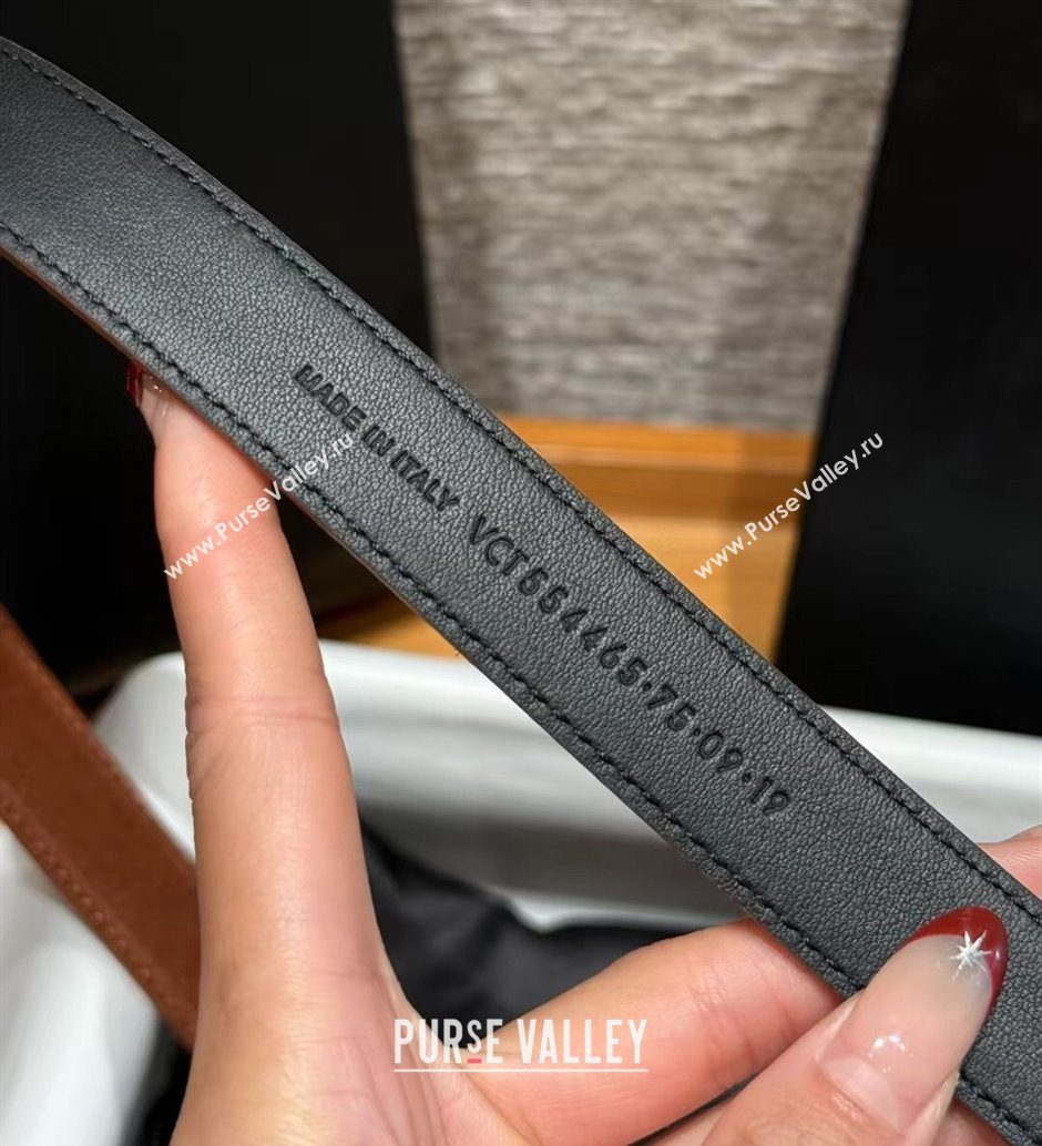 Saint Laurent Cassandre Belt 2cm in Suede and Leather Brown2/Silver 2025 YSL26010401 (99-260104089)