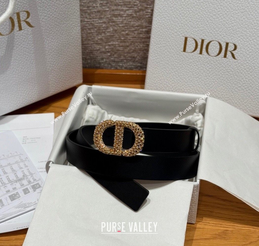 Dior Calfskin Leather Belt 2.5cm with Strass CD Buckle Black/Gold 2025 1230 (99-251231153)