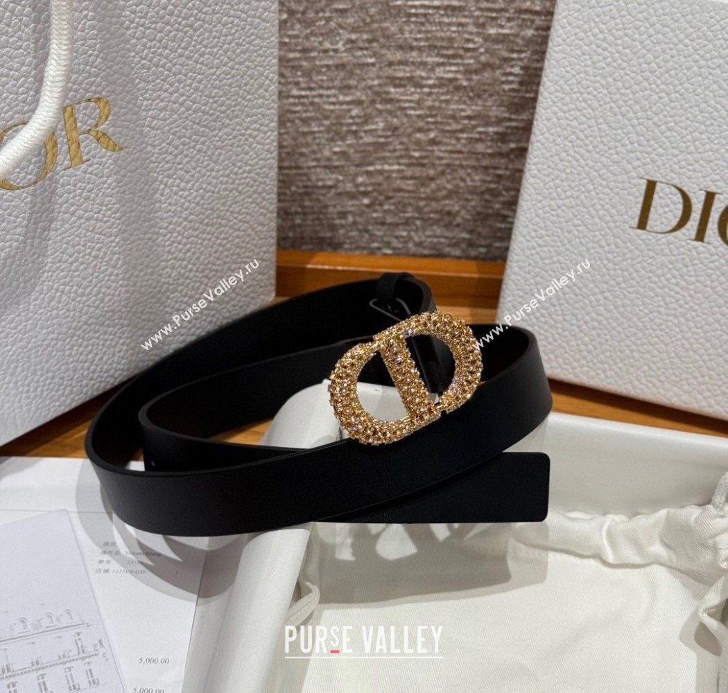 Dior Calfskin Leather Belt 2.5cm with Strass CD Buckle Black/Gold 2025 1230 (99-251231153)