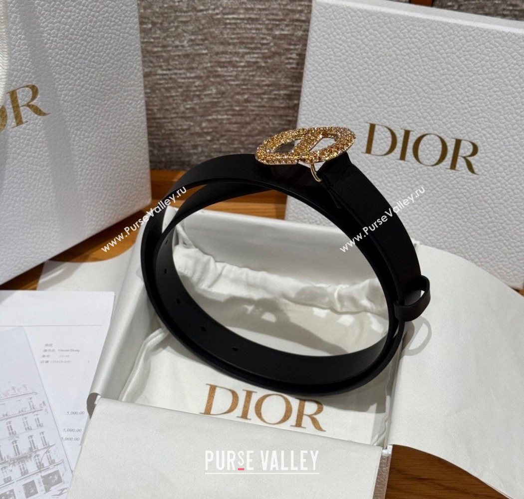 Dior Calfskin Leather Belt 2.5cm with Strass CD Buckle Black/Gold 2025 1230 (99-251231153)
