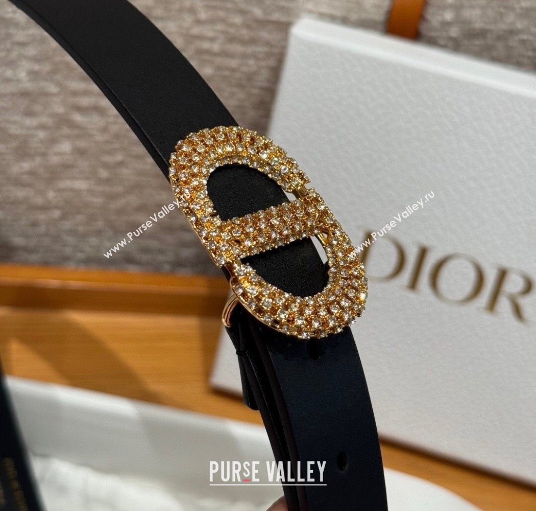 Dior Calfskin Leather Belt 2.5cm with Strass CD Buckle Black/Gold 2025 1230 (99-251231153)