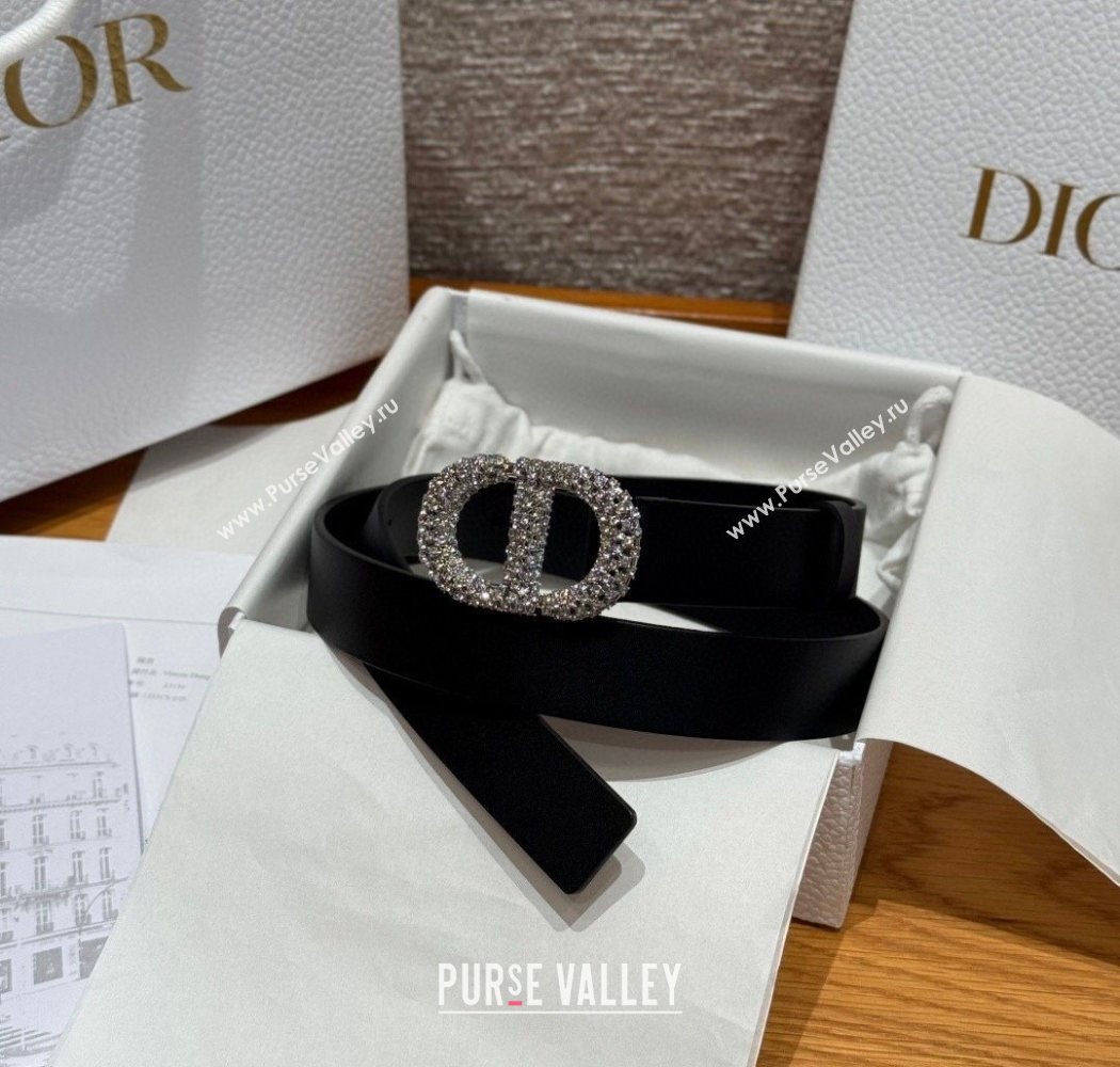 Dior Calfskin Leather Belt 2.5cm with Strass CD Buckle Black/Silver 2025 1230 (99-251231154)