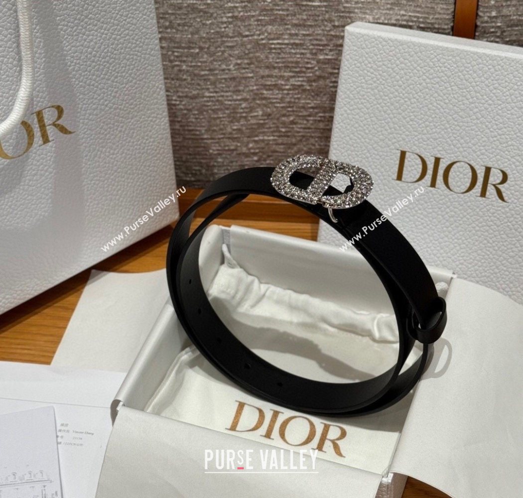 Dior Calfskin Leather Belt 2.5cm with Strass CD Buckle Black/Silver 2025 1230 (99-251231154)