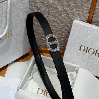 Dior Calfskin Leather Belt 2.5cm with Strass CD Buckle Black/Silver 2025 1230 (99-251231154)