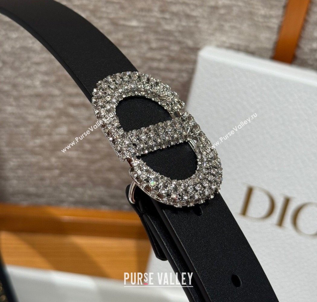 Dior Calfskin Leather Belt 2.5cm with Strass CD Buckle Black/Silver 2025 1230 (99-251231154)