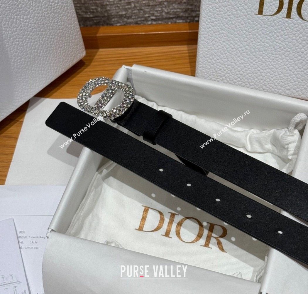 Dior Calfskin Leather Belt 2.5cm with Strass CD Buckle Black/Silver 2025 1230 (99-251231154)