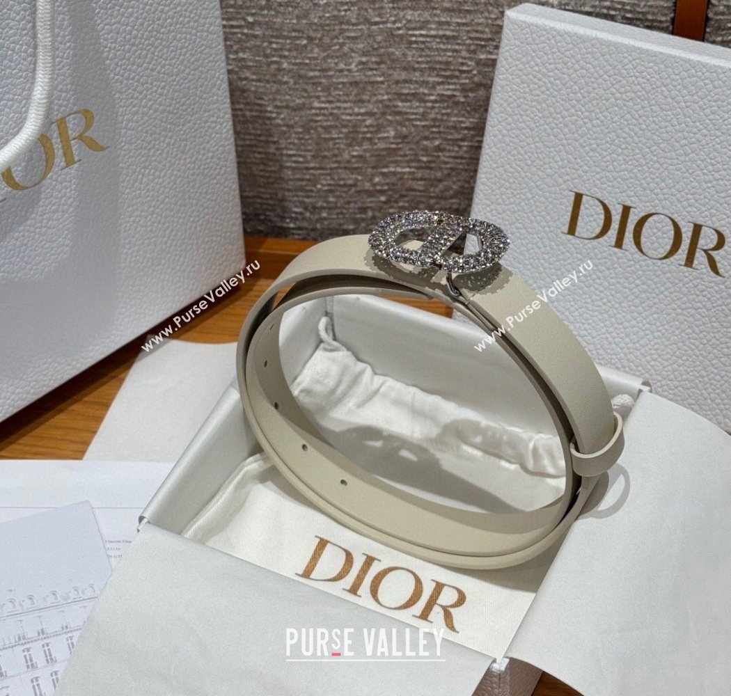 Dior Calfskin Leather Belt 2.5cm with Strass CD Buckle White/Silver 2025 1230 (99-251231155)