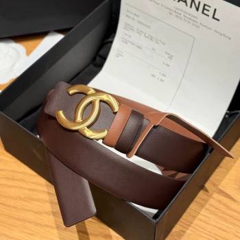 Chanel Calfskin Leather Reversible Belt 3cm with CC Buckle Chocolate/Gold 2025 1231 (99-251231123)