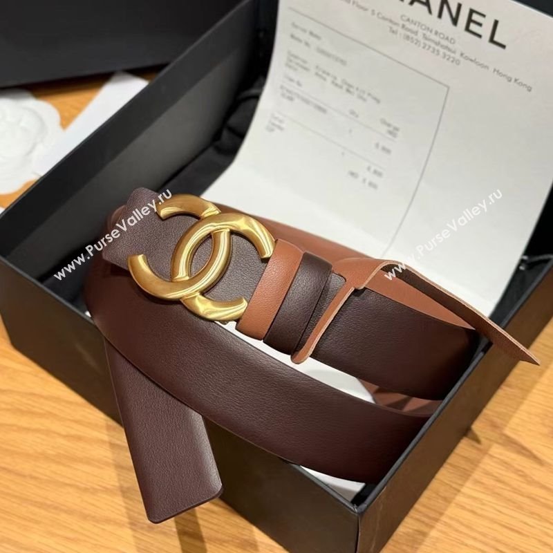 Chanel Calfskin Leather Reversible Belt 3cm with CC Buckle Chocolate/Gold 2025 1231 (99-251231123)