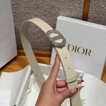Dior Calfskin Leather Belt 2.5cm with Strass CD Buckle White/Silver 2025 1230 (99-251231155)