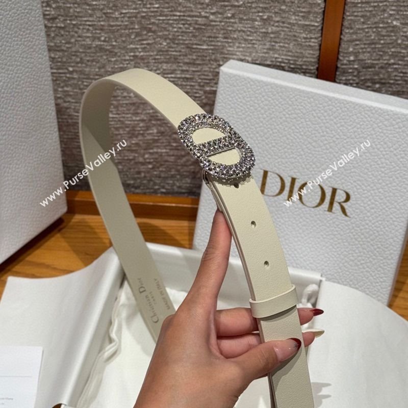 Dior Calfskin Leather Belt 2.5cm with Strass CD Buckle White/Silver 2025 1230 (99-251231155)