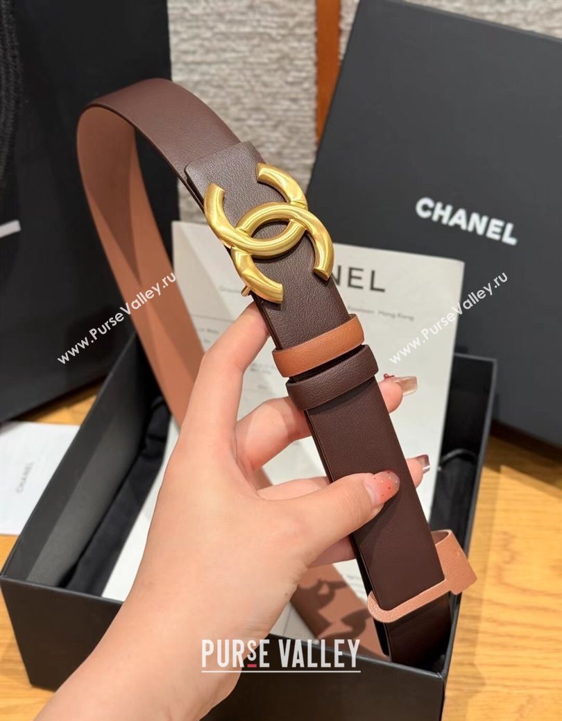 Chanel Calfskin Leather Reversible Belt 3cm with CC Buckle Chocolate/Gold 2025 1231 (99-251231123)