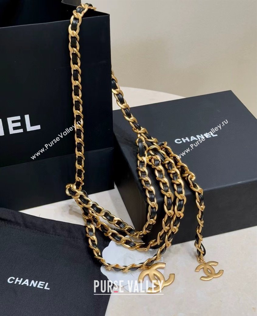 Chanel Chain and Leather Belt with CC Tag Black 2025 0104 (99-260104118)