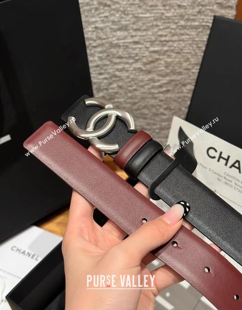 Chanel Calfskin Leather Reversible Belt 3cm with CC Buckle Black/Silver 2025 123101 (99-251231112)
