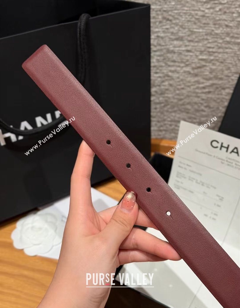 Chanel Calfskin Leather Reversible Belt 3cm with CC Buckle Burgundy/Silver 2025 1231 (99-251231113)