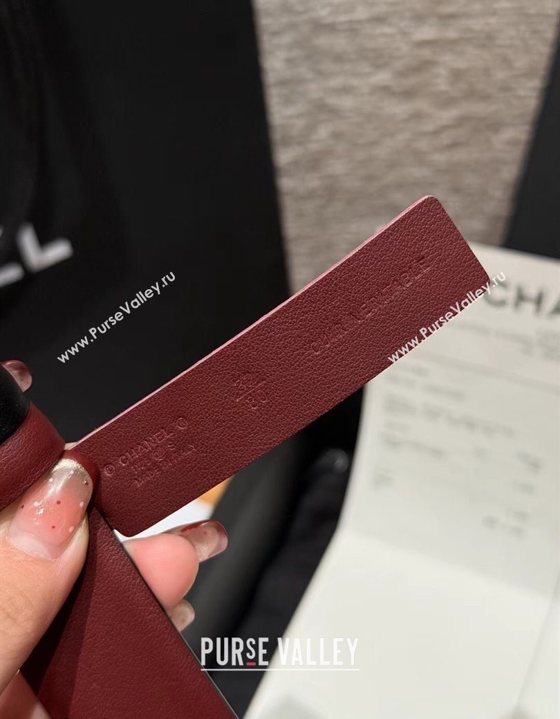Chanel Calfskin Leather Reversible Belt 3cm with CC Buckle Burgundy/Silver 2025 1231 (99-251231113)