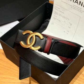Chanel Calfskin Leather Reversible Belt 3cm with CC Buckle Black/Gold 2025 123101 (99-251231115)