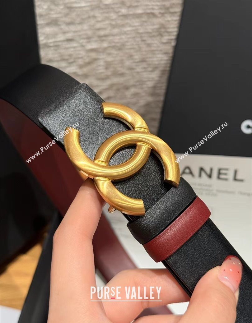 Chanel Calfskin Leather Reversible Belt 3cm with CC Buckle Black/Gold 2025 123101 (99-251231115)